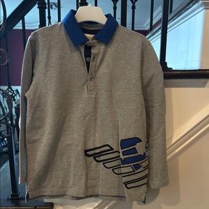 Armani Junior Gray Polo Shirt with blue collar